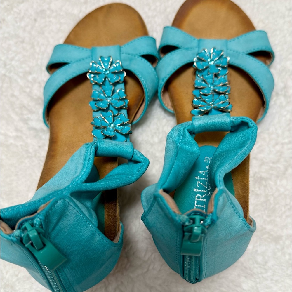 Patrizia Spring Step Teal Wedge T-strap Floral Jeweled Comfort Resort Shoes 7 - Picture 14 of 15
